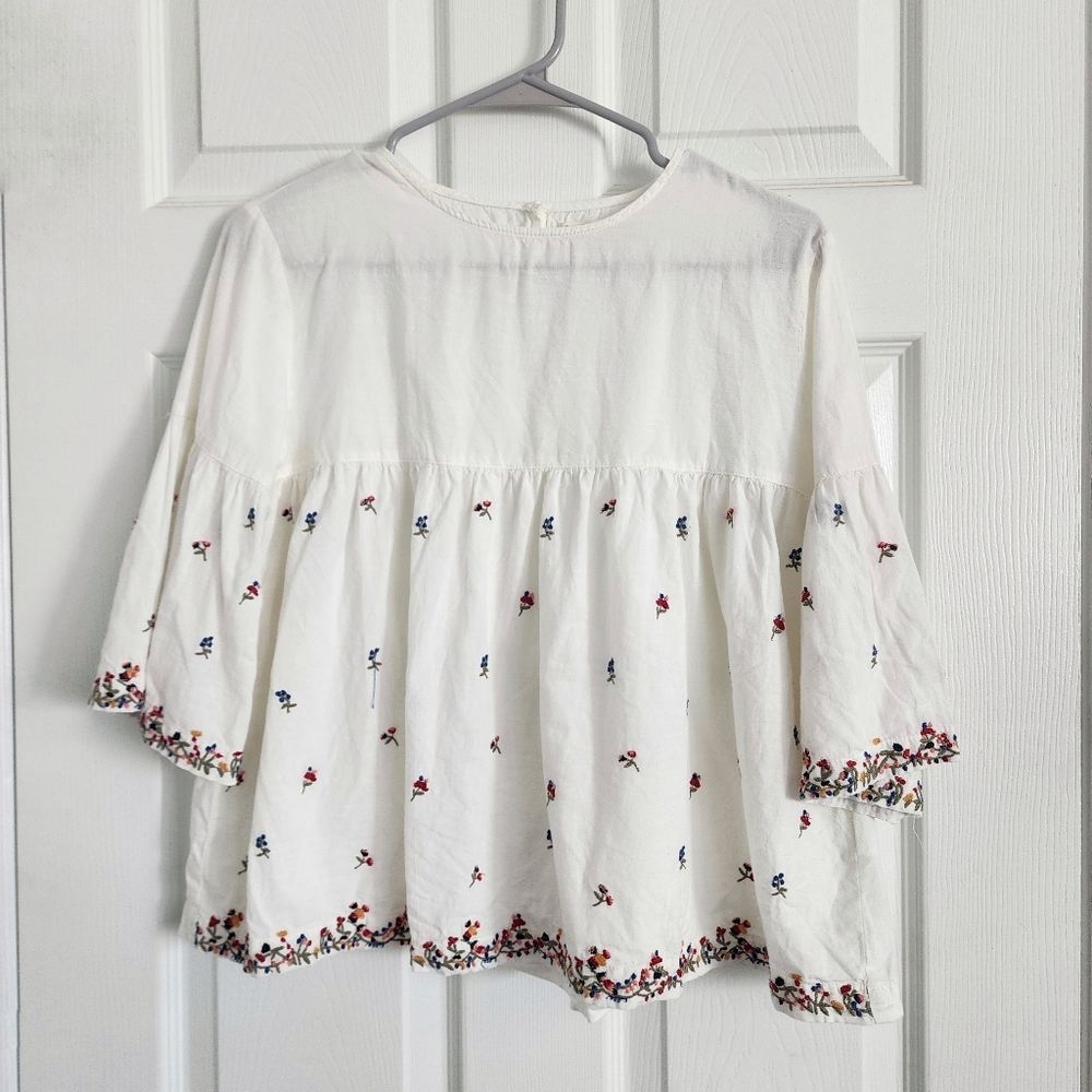 Zara Girls‎ Embroidered Floral Bell Sleeve Top